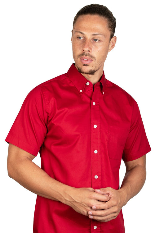 CAMISA MANGA CORTA LISA GABARDINA ROJO QUEMADO
