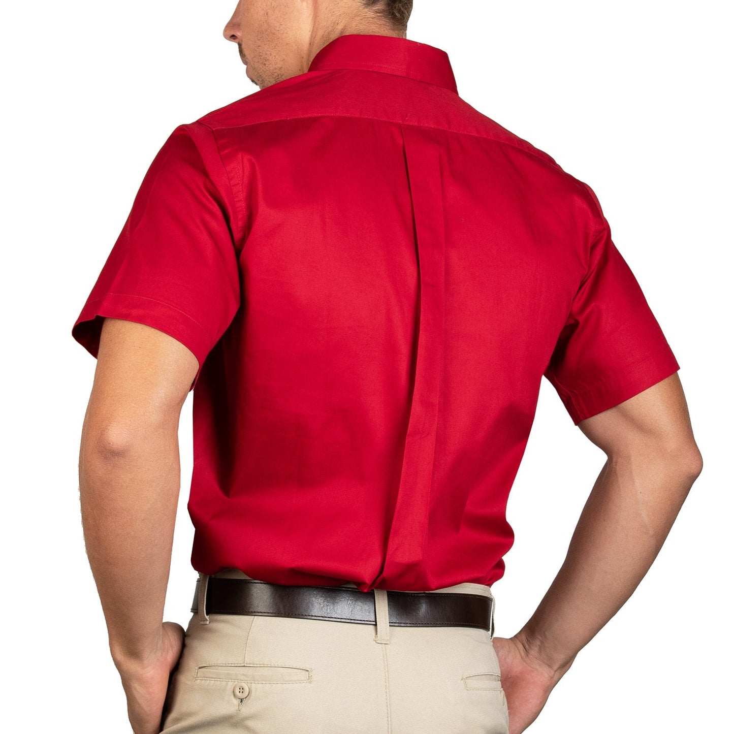 CAMISA MANGA CORTA LISA GABARDINA ROJO QUEMADO