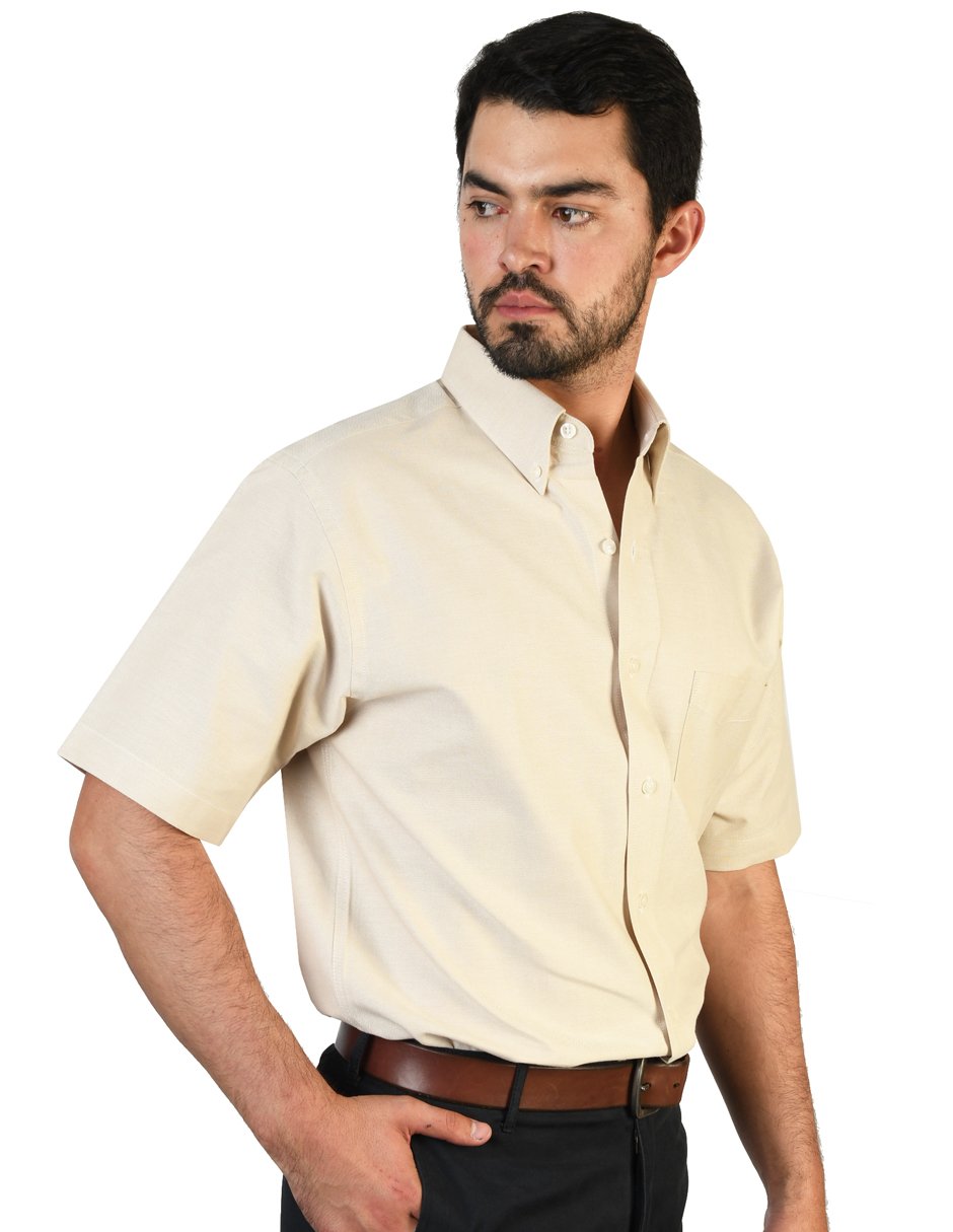 CAMISA OXFORD BEIGE MANGA CORTA