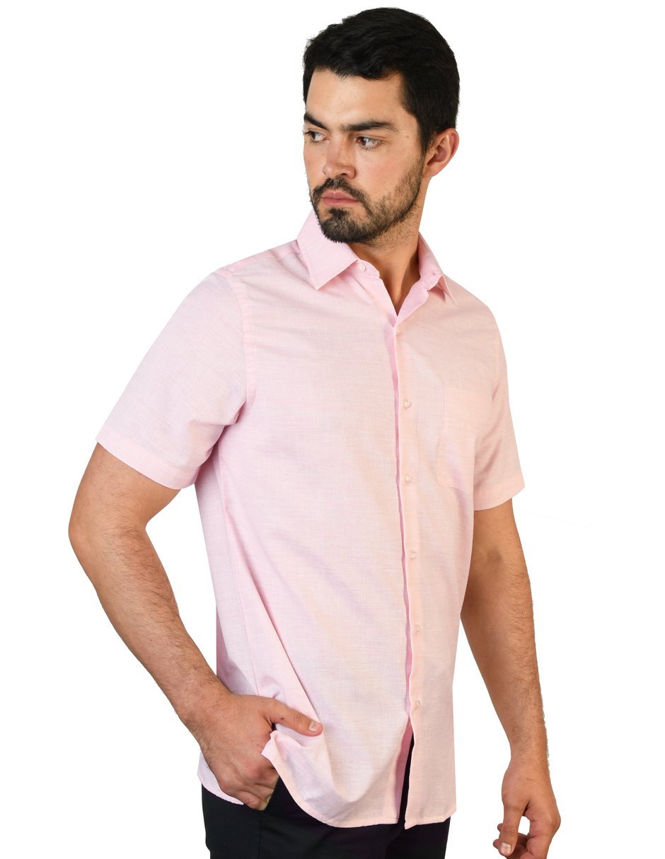 CAMISA LINO CANCUN CORAL MANGA CORTA