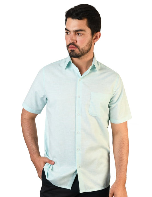 CAMISA LINO CANCUN TURQUESA MANGA CORTA