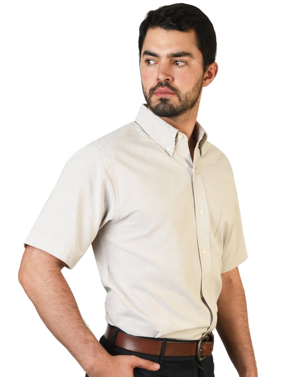 CAMISA MANGA CORTA OXFORD INGLES BEIGE