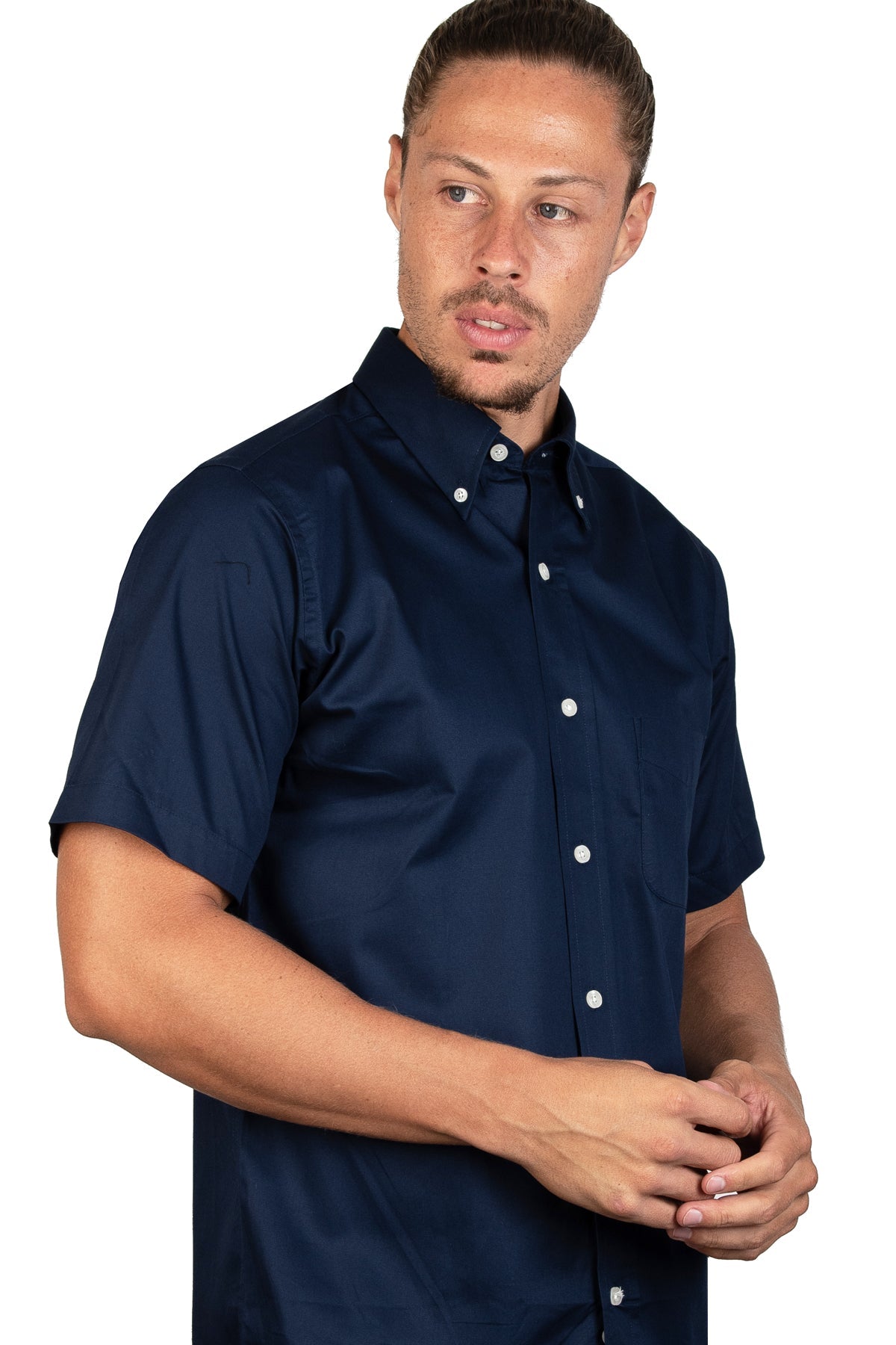 CAMISA MANGA CORTA LISA GABARDINA MARINO 