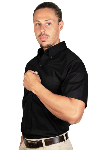 CAMISA MANGA CORTA LISA GABARDINA NEGRO 