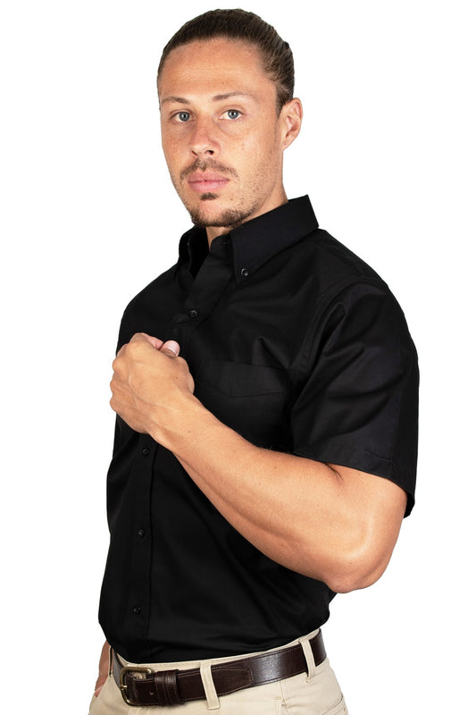 CAMISA MANGA CORTA LISA GABARDINA NEGRO 