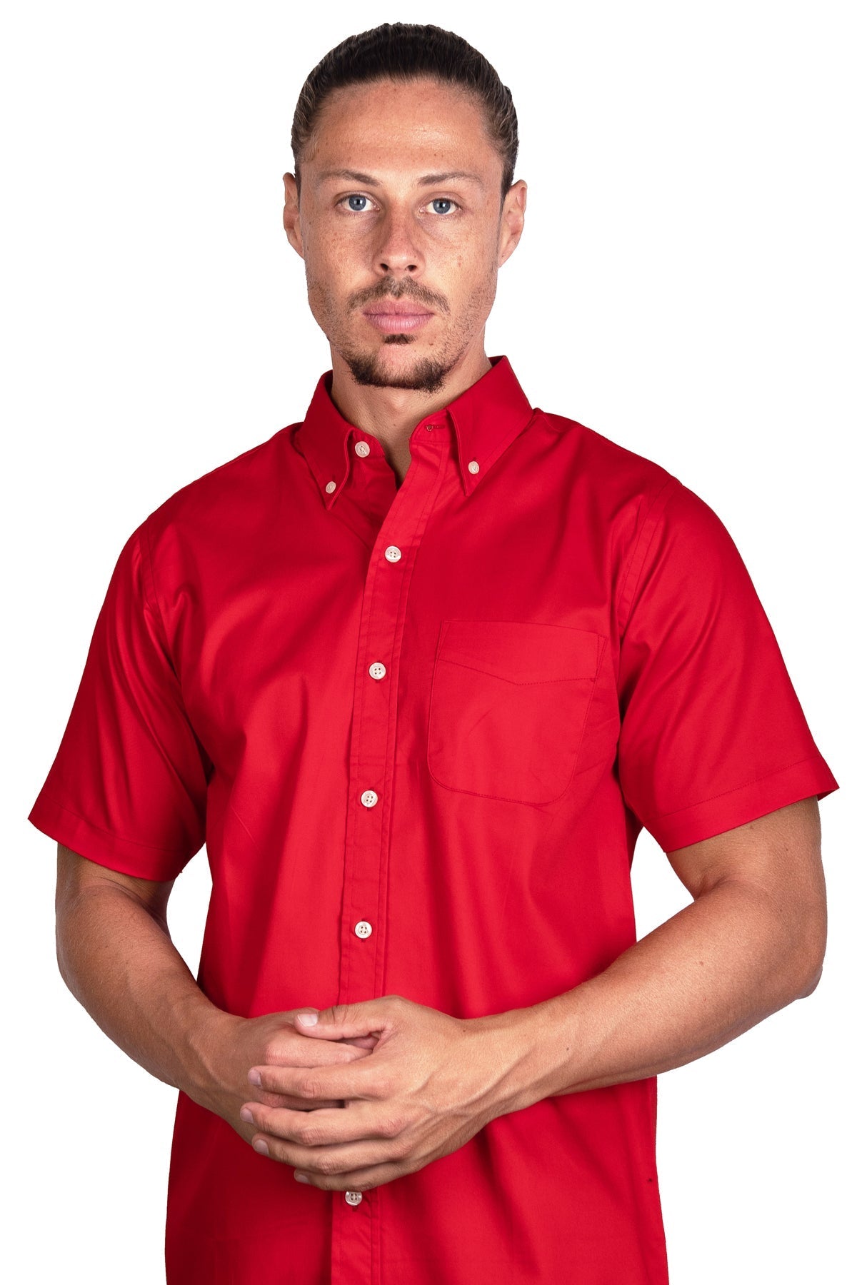 CAMISA MANGA CORTA LISA GABARDINA ROJO 