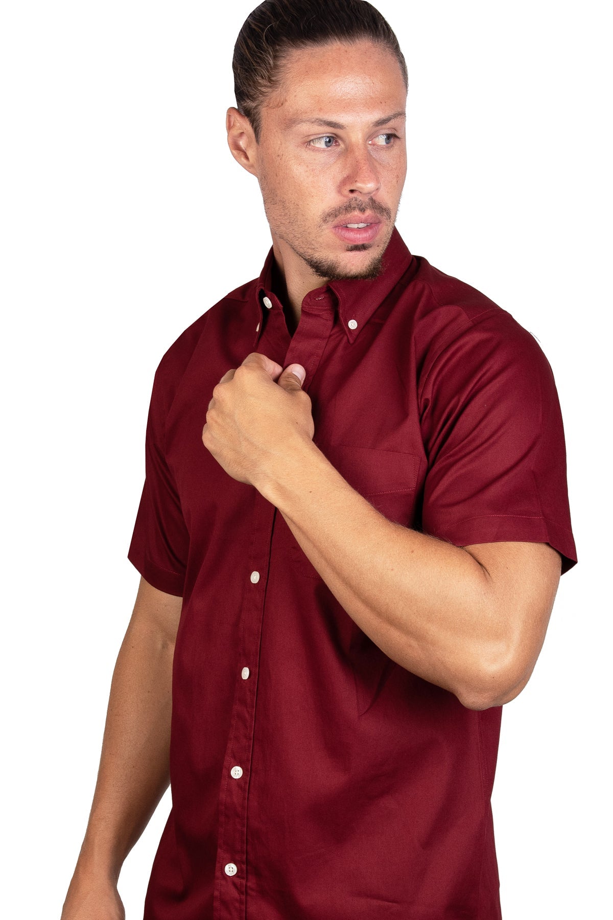 CAMISA MANGA CORTA LISA GABARDINA TINTO 